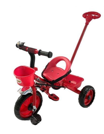 Τρίκυκλο Ποδήλατο Μεταλλικό με Χειρολαβή Καθοδήγησης Κόκκινο 2+ 016.503-R, Zita Toys