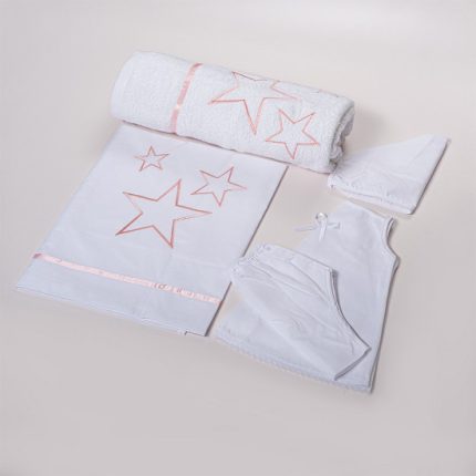 Βαπτιστικό Σετ Λαδόπανων για Κορίτσι, Pink Stars, Λευκό - Λ187
