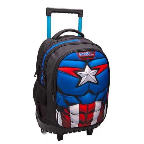 Σχολική Τσάντα Τρόλεϊ Δημοτικού Avengers Captain America 3 Θήκες (34x20x45εκ) Must 5205698550430