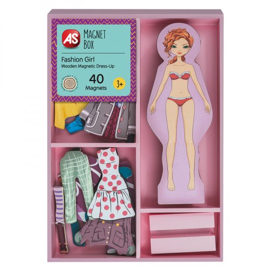 ΑS Magnet Box, Ξύλινη Μαγνητική Κούκλα Fashion Dress Up με 40 Ξύλινους Μαγνήτες 3+ - As Company