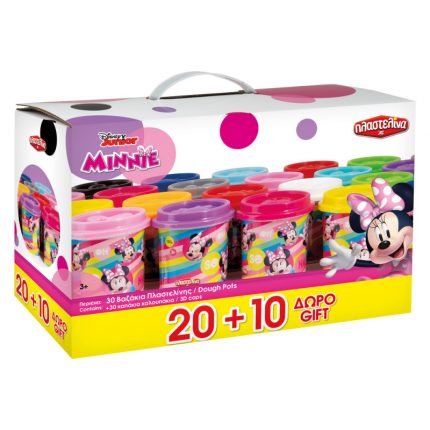 Πλαστελίνη Minnie, Promo Πακέτο 20 Βαζάκια + 10 Δώρο και 30 Καπάκια - Καλουπάκια, μίγμα 13 χρώματα (3kg) - As Company
