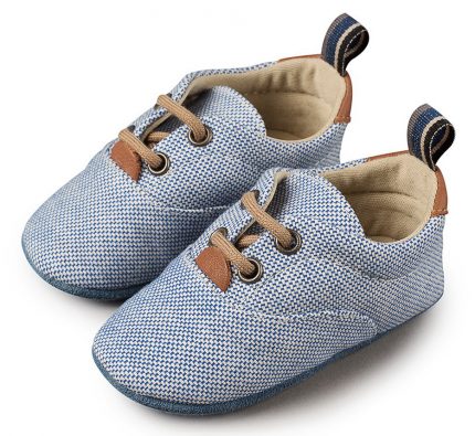Babywalker Βαπτιστικό Παπούτσι Αγκαλιάς - Δετό Sneaker Μπλε Ρουά από Ύφασμα & Δέρμα MI1064