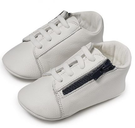 Babywalker Βαπτιστικά Δερμάτινα Παπούτσια Αγκαλιάς Λευκά Sneaker με Φερμουάρ MI1071