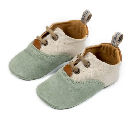 Babywalker Βαπτιστικό Παπουτσάκι Αγκαλιάς δετό δίχρωμο δερμάτινο sneaker, σε Χρώμα Μέντα - Μπεζ, MI1082