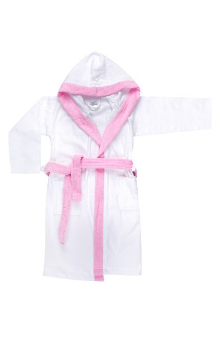 Μπουρνούζι Παιδικό με Κουκούλα Λευκό-Ροζ Βαμβακερό 100%, 400gsm - Pretty Baby