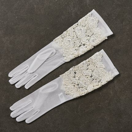 Νυφικά Γάντια με Δαντέλα Λευκά 1261-14