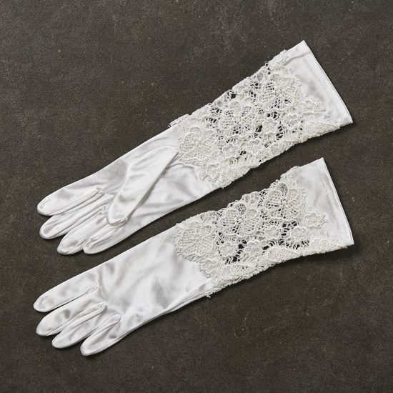 Νυφικά Γάντια με Δαντέλα Λευκά 1264-14