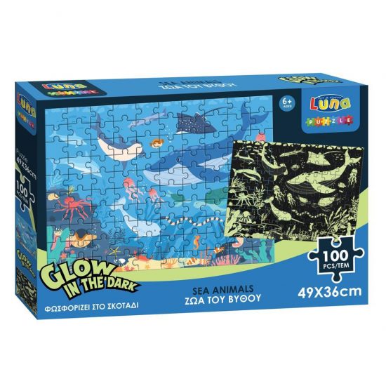 Puzzle 100τμχ 49x36εκ Ζώα του Βυθού Glow in the Dark 5205698531491 Luna