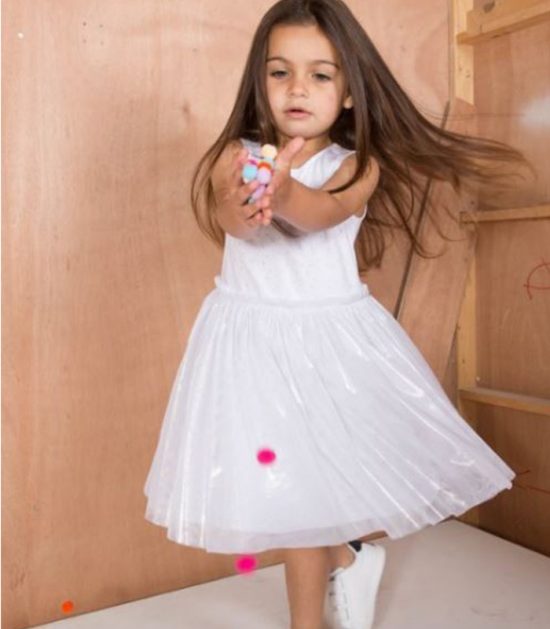 Φόρεμα Άσπρο Πουά με Shiny Τούλι (2Ε, 2-3Ε, 3-4Ε) - Minene