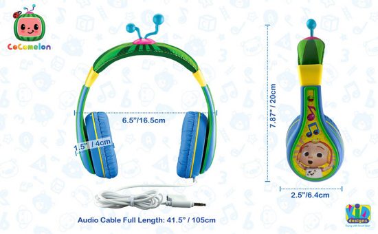 Cocomelon Ενσύρματα Ακουστικά με Ασφαλή Μέγιστη Ένταση (Μπλε/Πράσινο/Κίτρινο)# 3+ - eKids