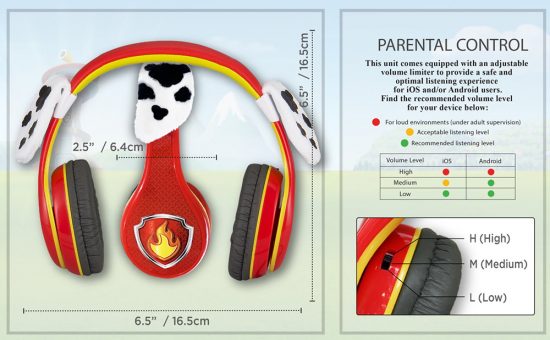 Paw Patrol Marshall Ενσύρματα Ακουστικά με Ασφαλή Μέγιστη Ένταση (Κόκκινο/Κίτρινο) 3+ - eKids