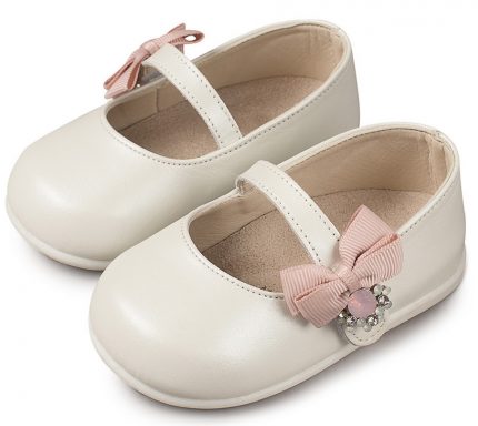 Babywalker - Βαπτιστικό παπουτσάκι για κορίτσι για πρώτα βήματα Γοβάκι μονή μπαρετα, φιογκάκι δαντέλα & πέρλες PRI-2564