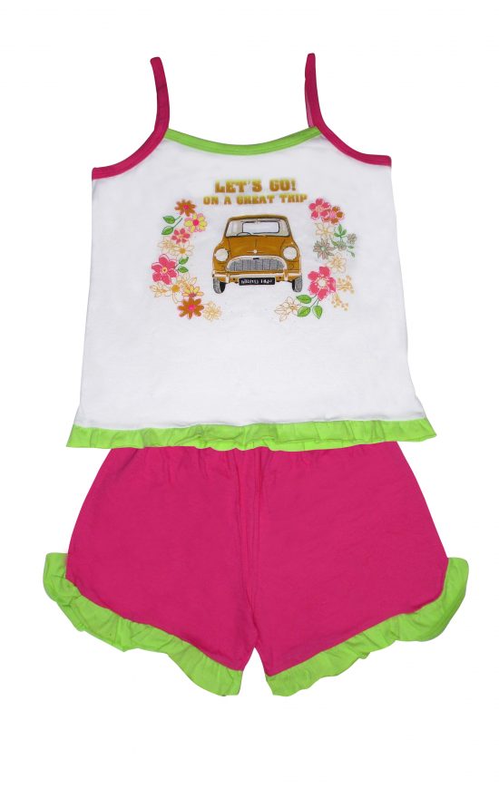 Πιτζάμα Παιδική Καλοκαιρινή Mini Car για Κορίτσι Λευκό/Φουξ Ψιλή Πλέξη Υφάσματος, Βαμβακερό 100% - Pretty Baby