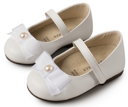 Babywalker Βαπτιστικό παπουτσάκι περπατήματος για κορίτσι - Γοβάκι με ταφταδένιο φιόγκο μονή μπαρετα Λευκό BS-3500