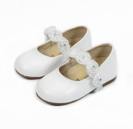 Babywalker Βαπτιστικό Παπουτσάκι Περπατήματος για Κορίτσι με Μπαρέτα με Chiffon Λουλούδια, σε Χρώμα Λευκό, BS3523