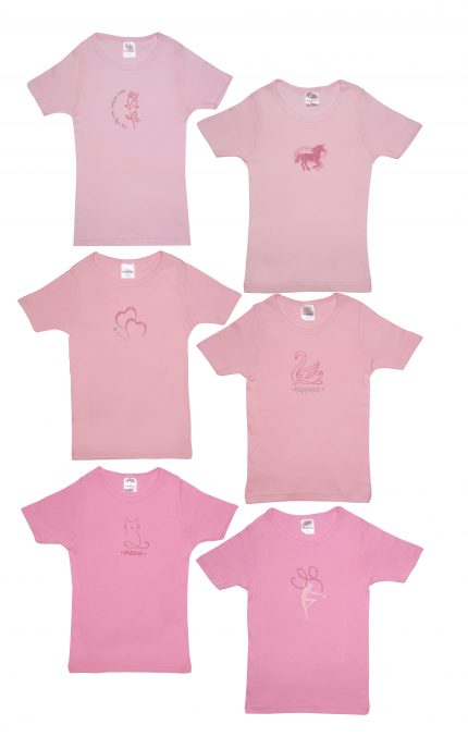 Παιδικά Φανελάκια Meow 6 τμχ Κοντό Μανίκι Λευκό-Ροζ Βαμβακερά 100% - Pretty Baby