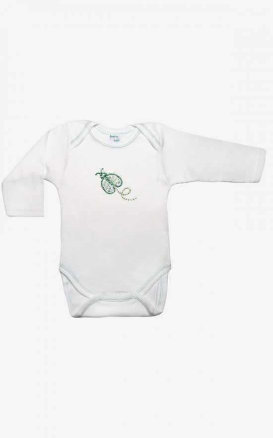 Βρεφικό Κορμάκι Strass Πασχαλίτσα Λευκό/Πράσινο Μακρύ Μανίκι Βαμβακερό 100% - Pretty Baby