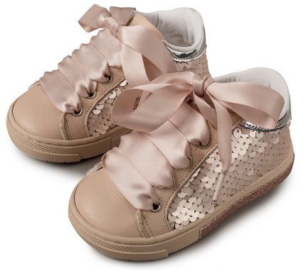Babywalker Βαπτιστικό παπουτσάκι περπατήματος για κορίτσι Δετό sneaker από παγιετα & δέρμα EXC-5698
