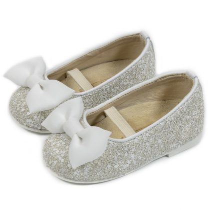Babywalker Βαπτιστικό Γοβάκι Περπατήματος για Κορίτσι από Ύφασμα Glitter & Φιόγκος Οργάντζα, σε Χρώμα Λευκό, EXC5775