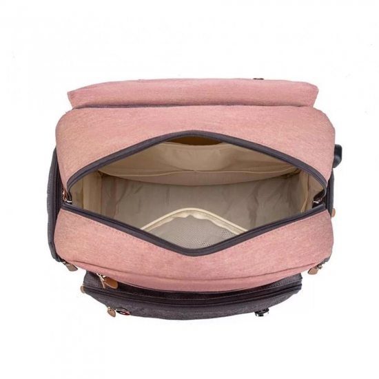 Τσάντα Πλάτης Μωρού LEQUEEN Ροζ-Γκρι με Δερμάτινες Λεπτομέρειες και Usb B-630 Fiko