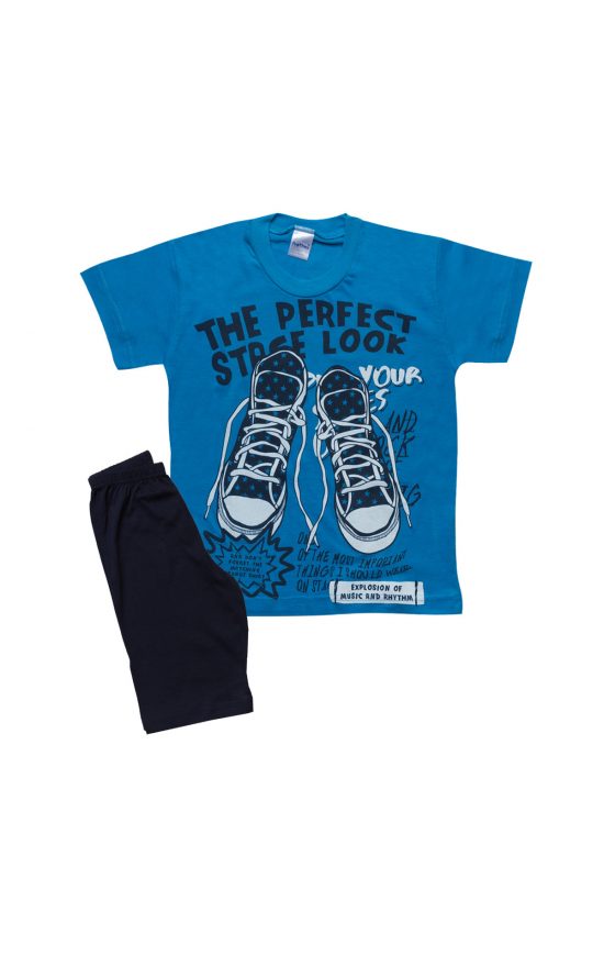 Πιτζάμα Παιδική Καλοκαιρινή Σετ Μπλούζα-Παντελόνι για Αγόρι Τυρκουάζ/Μαρίν Βαμβακερό 100% - Pretty Baby