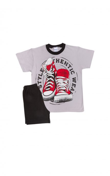 Πιτζάμα Παιδική Καλοκαιρινή Σετ Μπλούζα-Παντελόνι Style για Αγόρι Μαύρο/Ασημί Βαμβακερό 100% - Pretty Baby