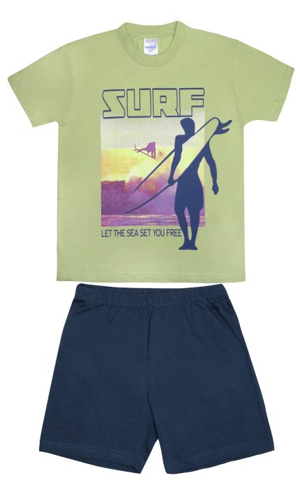 Πιτζάμα Παιδική Καλοκαιρινή Σετ 2 Τεμαχίων Surf για Αγόρι Lime/Ρουά Ψιλή Πλέξη Υφάσματος, Βαμβακερό 100% - Pretty Baby