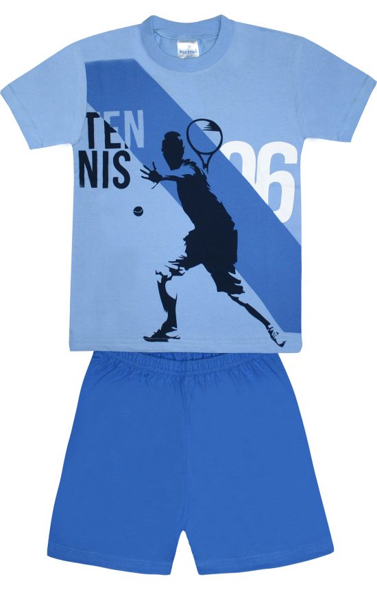 Πιτζάμα Παιδική Καλοκαιρινή Σετ 2 Τεμαχίων Tennis για Αγόρι Σιέλ/Μπλε Ψιλή Πλέξη Υφάσματος, Βαμβακερό 100% - Pretty Baby