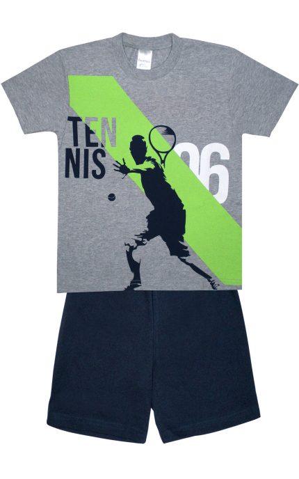 Πιτζάμα Παιδική Καλοκαιρινή Σετ 2 Τεμαχίων Tennis για Αγόρι Γκρι/Μαρίν Ψιλή Πλέξη Υφάσματος, Βαμβακερό 100% - Pretty Baby