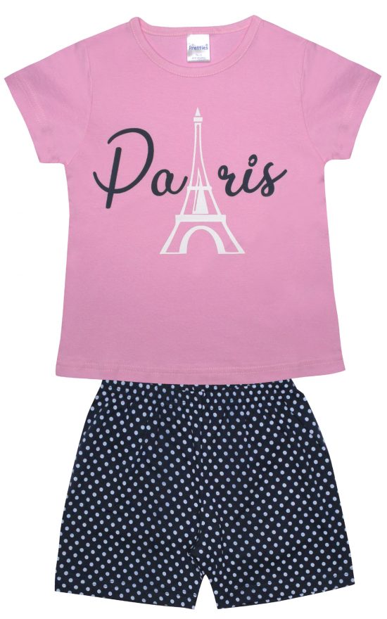 Πιτζάμα Παιδική Καλοκαιρινή Σετ 2 τεμαχίων Paris για Κορίτσι Ροζ/Μαρίν Ψιλή Πλέξη Υφάσματος, Βαμβακερό 100% - Pretty Baby