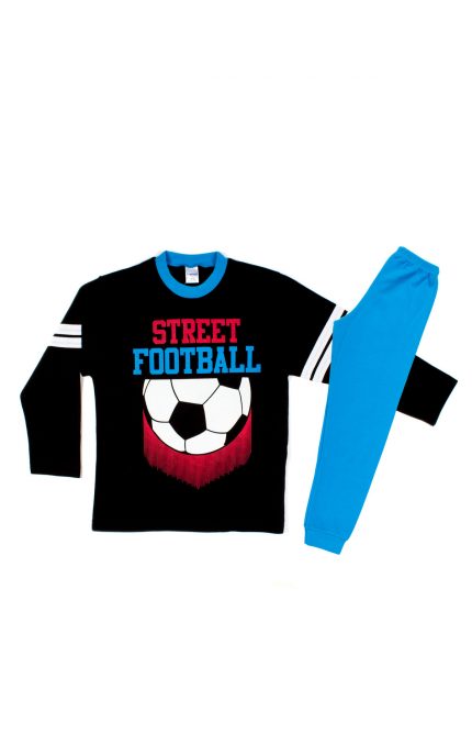 Πιτζάμα Παιδική Χειμερινή με Τύπωμα Street Football για Αγόρι Μαύρο/Ρουά, Βαμβακερή 100% - Pretty Baby