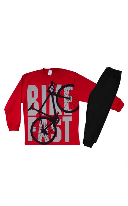 Πιτζάμα Παιδική Χειμερινή με Τύπωμα Bike για Αγόρι Κόκκινο/Μαύρο, Βαμβακερή 100% - Pretty Baby