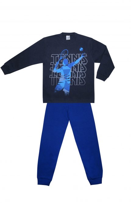 Πιτζάμα Παιδική Χειμερινή με Τύπωμα Tennis για Αγόρι Μαρίν-Μπλε, Βαμβακερή 100% - Pretty Baby