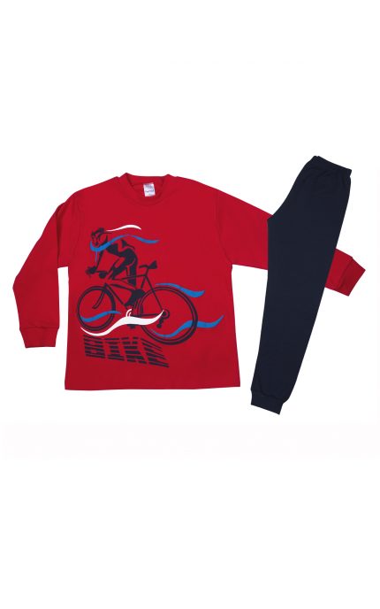 Πιτζάμα Παιδική Χειμερινή με Τύπωμα Bike για Αγόρι Κόκκινο-Μαρίν, Βαμβακερή 100% - Pretty Baby
