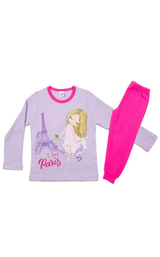 Πιτζάμα Παιδική Χειμερινή με Τύπωμα Love Paris για Κορίτσι Φουξ, Βαμβακερή 100% - Pretty Baby