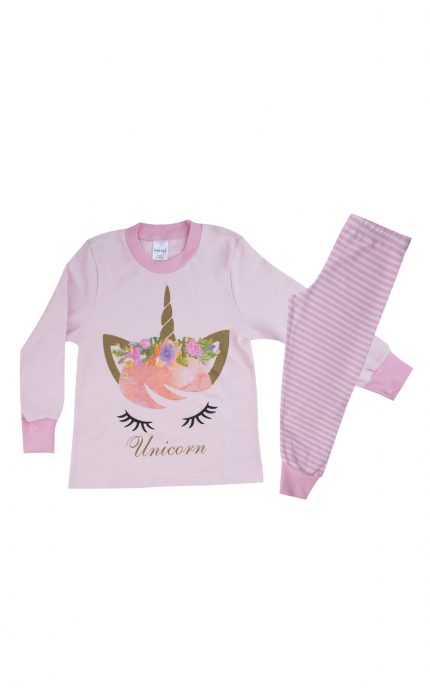Πιτζάμα Παιδική Χειμερινή με Τύπωμα Unocorn για Κορίτσι Ροζ, Βαμβακερή 100% - Pretty Baby