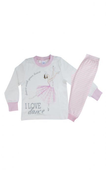 Πιτζάμα Παιδική Χειμερινή με Τύπωμα Love Dance για Κορίτσι Κρεμ/Ροζ, Βαμβακερή 100% - Pretty Baby