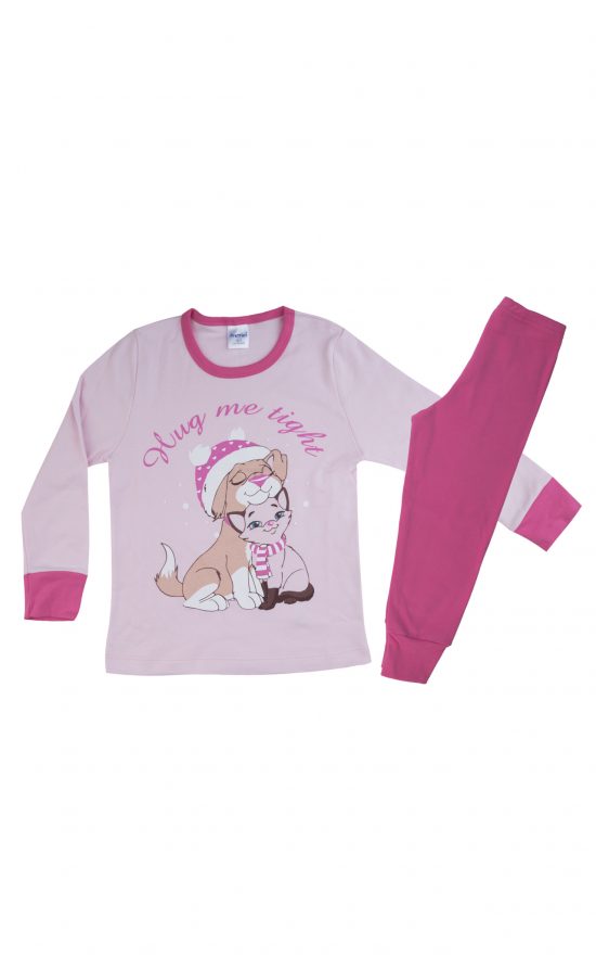 Πιτζάμα Παιδική Χειμερινή με Τύπωμα Hug Me για Κορίτσι Ροζ/Φουξ, Βαμβακερή 100% - Pretty Baby