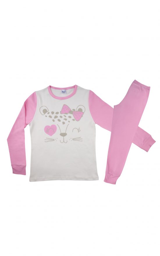 Πιτζάμα Παιδική Χειμερινή με Τύπωμα Tiger για Κορίτσι (4-5Ε, 5-6Ε) Κρεμ-Ροζ, Βαμβακερή 100% - Pretty Baby