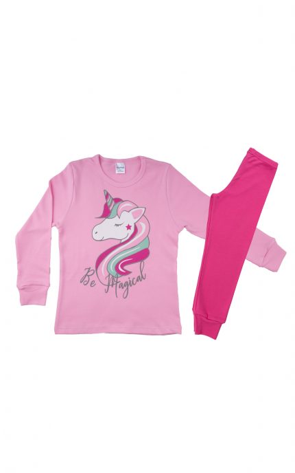 Πιτζάμα Παιδική Χειμερινή με Τύπωμα Unicorn για Κορίτσι Ροζ/Φουξ, Βαμβακερή 100% - Pretty Baby