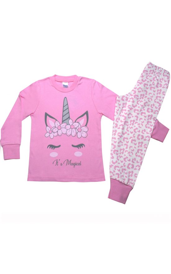 Πιτζάμα Παιδική Χειμερινή με Τύπωμα Magical για Κορίτσι Ροζ/Εκρού, Βαμβακερή 100% - Pretty Baby