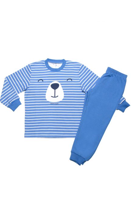 Πιτζάμα Παιδική Χειμερινή με Τύπωμα Leon για Αγόρι (5-6Ε, 7-8Ε, 9-10Ε) Εκρού-Μπλε, Βαμβακερή 100% - Pretty Baby