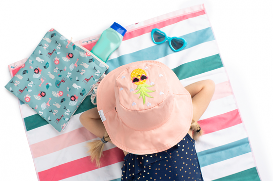 Καπέλο Διπλής Όψης UPF 50+ – Φλαμίνγκο/Ανανάς (Cotton) Ροζ/Γαλάζιο  - FlapJackKids