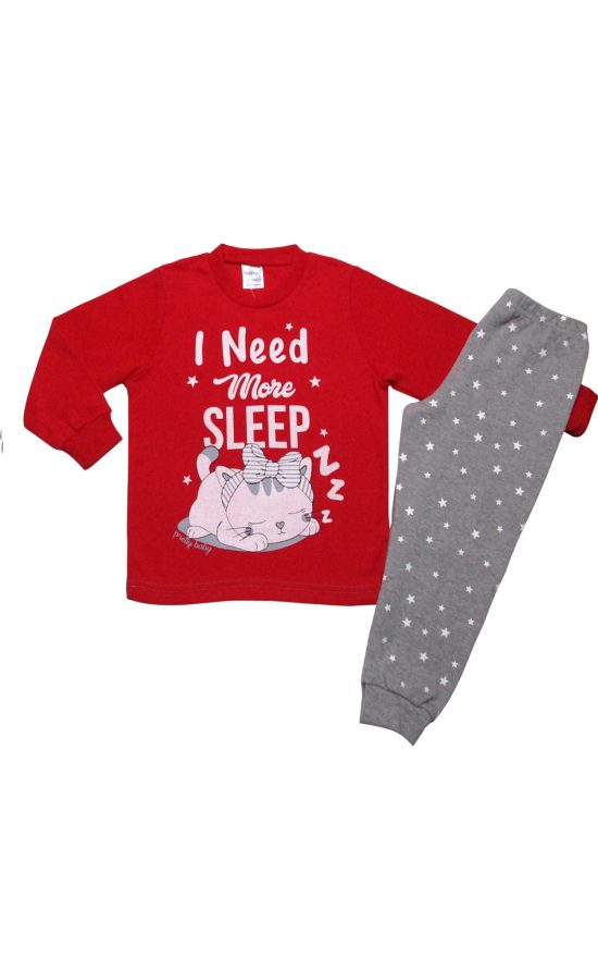 Πιτζάμα Βρεφική Χειμερινή με Τύπωμα More Sleep για Κορίτσι Κόκκινο-Γκρι, Βαμβακερή 100% - Pretty Baby