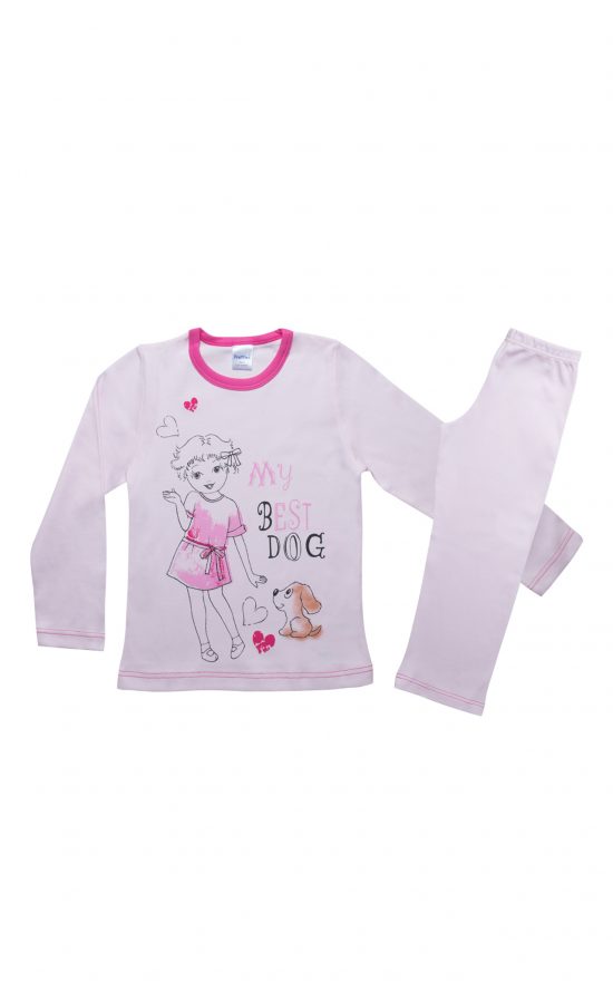 Πιτζάμα Παιδική Χειμερινή με Τύπωμα Best Dog για Κορίτσι Ροζ, Βαμβακερή 100% - Pretty Baby