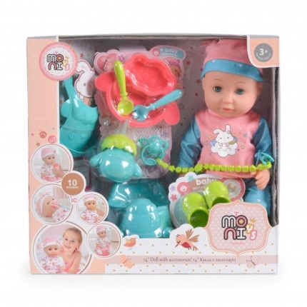 Κούκλα με Αξεσουάρ Φαγητού Ροζ/Μπλε 36cm 9591 380014622195 - Moni Toys