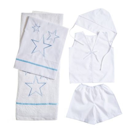 Βαπτιστικό Σετ Λαδόπανων για Αγόρι Λευκό-Σιέλ Stars - Λ186