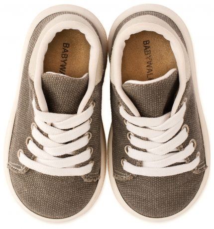 Babywalker Βαπτιστικό παπουτσάκι περπατήματος για αγόρι - Υφασμάτινο δετό Sneaker Γκρι BS-3029