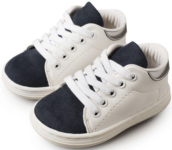Babywalker Βαπτιστικό παπουτσάκι περπατήματος  για αγόρι - Δετό δίχρωμο Sneaker Λευκό - Μπλε BS-3037