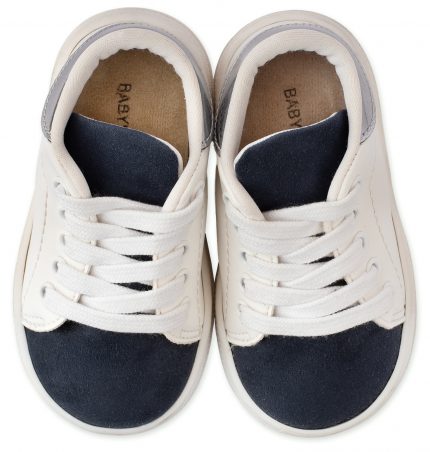 Babywalker Βαπτιστικό παπουτσάκι περπατήματος  για αγόρι - Δετό δίχρωμο Sneaker Λευκό - Μπλε BS-3037